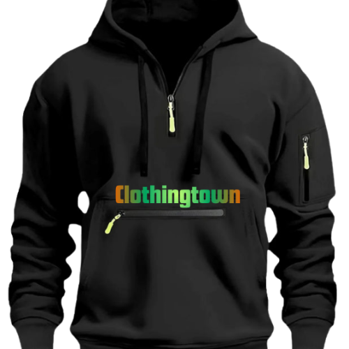 Loose Fit Fleece Half Zip Hoodie Black