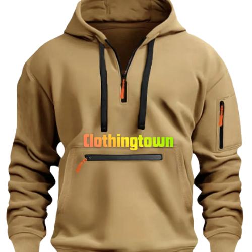 Loose Fit Fleece Half Zip Hoodie Brown