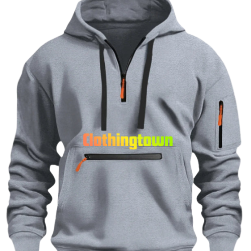 Loose Fit Fleece Half Zip Hoodie Light Gray